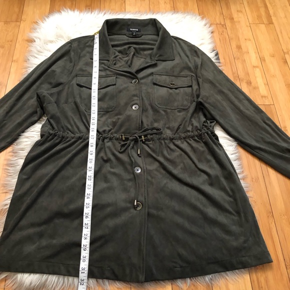 Torrid Fleece Velvet Utility Drawstring Lightweight Olive Green Shacket Jacket 2 - Picture 11 of 12